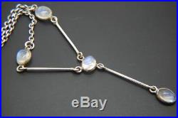 Antique Edwardian/Art Deco Solid Silver Moonstone Drop Necklace Lavaliere