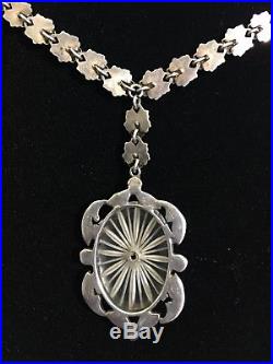 Antique Edwardian Art Deco Sterling Bookchain Camphor Glass R/s/paste Necklace
