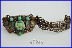 Antique Egyptian Revival Art Deco Neiger Bracelet Necklace Austrian Bronze Czech