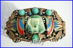 Antique Egyptian Revival Art Deco Neiger Bracelet Necklace Austrian Bronze Czech
