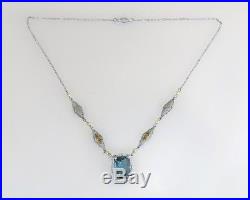 Antique Estate 10K Gold 7.00ct Blue Spinel & Pearl Art Deco Pendant Necklace