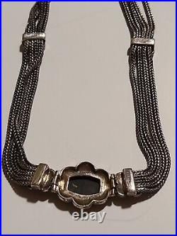 Antique Estate Sterling Silver Onyx Art And Deco Necklace And Earrings Heavy