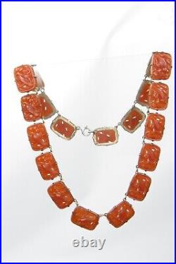 Antique FN Co Fishel Nessler Art Deco Chinoserie Molded Glass Carnelian Necklace