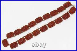 Antique FN Co Fishel Nessler Art Deco Chinoserie Molded Glass Carnelian Necklace