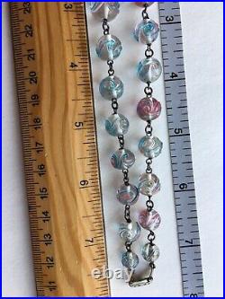 Antique French Crystal Art Deco Bi color carved molded swirl glass bead necklace