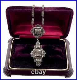 Antique Germany Necklace True Art Deco Sterling Silver Marcasites Original Chain