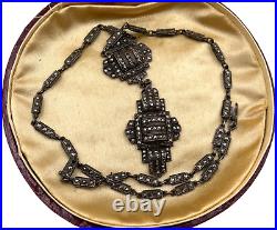 Antique Germany Necklace True Art Deco Sterling Silver Marcasites Original Chain