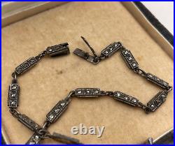 Antique Germany Necklace True Art Deco Sterling Silver Marcasites Original Chain