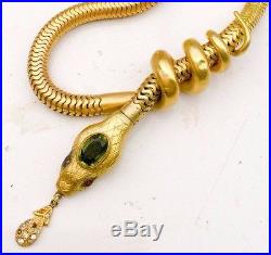 Antique Gold Snake necklace Choker Collar Bib art deco serpent Egyptian Revival