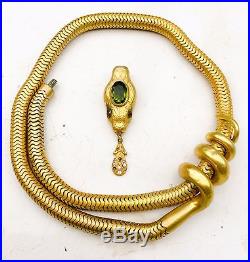 Antique Gold Snake necklace Choker Collar Bib art deco serpent Egyptian Revival