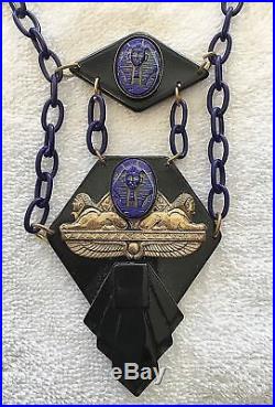 Antique Jewel Egyptian Revival Neiger Glass Pharaoh Celluliod Art Deco Necklace