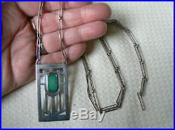 Antique Large Art Deco Sterling Silver Chrysophrase Flapper Necklace