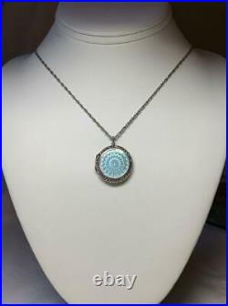 Antique Locket Necklace Guilloche Enamel Silver Powder Blue Art Deco Edwardian