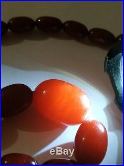 Antique Massive Art Deco Cherry Amber Cognac Bakelite Bead Necklace 23 Grams