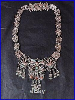 Antique Mexican Sterling Silver. 925 Necklace By Cel Mexico Art Deco