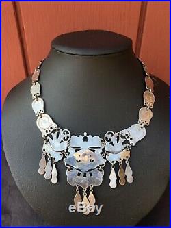 Antique Mexican Sterling Silver. 925 Necklace By Cel Mexico Art Deco