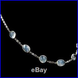 Antique Moonstone Sterling Silver Riviere Chain Necklace Vintage Art Deco 15