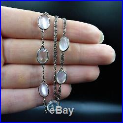 Antique Moonstone Sterling Silver Riviere Chain Necklace Vintage Art Deco 15