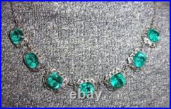 Antique Necklace Art Deco Sterling 925 Czech Turquoise Blue Filigree Cushion Cut