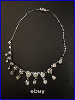 Antique Paste Crystal Sterling Necklace Riviere Art Deco Open Back Bezel 17.75