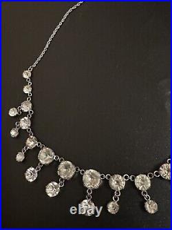 Antique Paste Crystal Sterling Necklace Riviere Art Deco Open Back Bezel 17.75