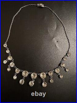 Antique Paste Crystal Sterling Necklace Riviere Art Deco Open Back Bezel 17.75