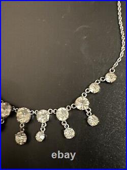 Antique Paste Crystal Sterling Necklace Riviere Art Deco Open Back Bezel 17.75