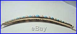 Antique Persian Turquoise Pearl Necklace 14K Yellow Gold 20 Art Deco Vintage