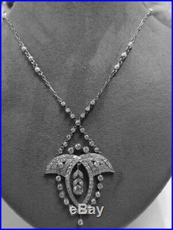 Antique Platinum 3.65ct Diamond Art Deco Necklace. Original Chain too