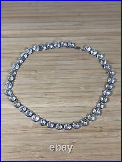 Antique Rivière Choker Regency Art Deco Sterling Silver & Crystal Paste Necklace