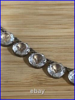 Antique Rivière Choker Regency Art Deco Sterling Silver & Crystal Paste Necklace