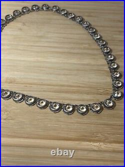 Antique Rivière Choker Regency Art Deco Sterling Silver & Crystal Paste Necklace