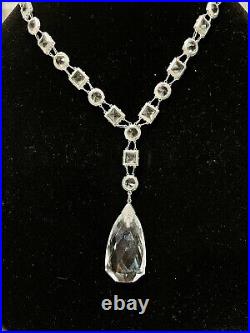 Antique Sterling Art Deco Faceted Round Square Rock Quartz Crystal Necklace