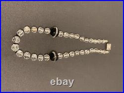 Antique Sterling Art Deco Rock Crystal Faceted Quartz Black Glass Orbs Necklace