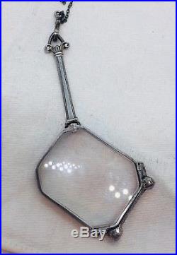 Antique Sterling Silver Art Deco Lorgnette With Beautiful Chain Necklace