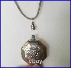 Antique Sterling Silver Perfume Bottle Flask Necklace