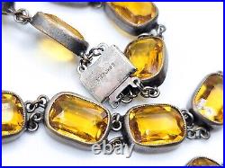 Antique Sterling Uranium Glass Necklace 1910s Rivierè Bezel 24 Topaz Glass 925
