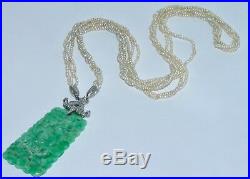 Antique Tiffany & Co. Art Deco Jade Platinum Diamond And Seed Pearl Necklace