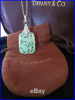Antique Tiffany & Co carved Jade Jadeite platinum diamond Art Deco necklace