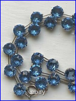 Antique VNTG Art Deco Sterling Silver Jeweled Blue Czech Glass Choker Necklace