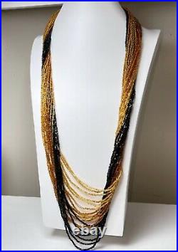 Antique Venetian Black & Gold Foil Glass Seed Beaded Necklace w Box Clasp 40