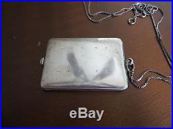 Antique Victorian Art Deco Engraved Sterling Square Photo Locket Necklace