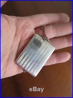 Antique Victorian Art Deco Engraved Sterling Square Photo Locket Necklace