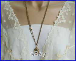 Antique Victorian Art Deco Gold Filled Locket Necklace Paste & Pearl Slide Chain
