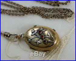 Antique Victorian Art Deco Gold Filled Locket Necklace Paste & Pearl Slide Chain