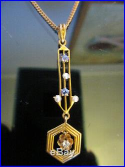 Antique Victorian Edwardian Art Deco 10K Gold Drop Pendant Lavalier Necklace