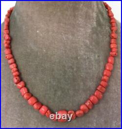 Antique Victorian Rare Natural Coral Graduated Bead Necklace Large Beads 32 Gram