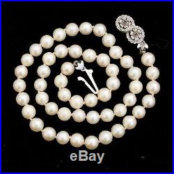 Antique Vintage 1920 Art Deco 18k White Gold 7 mm Akoya Pearl Sapphire Necklace