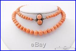 Antique Vintage Art Deco 10k Rose Gold Graduated Chinese Salmon Coral Necklace