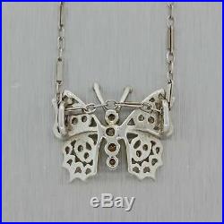 Antique Vintage Art Deco 14K White Gold. 20ctw Diamond Flower Pendant Necklace